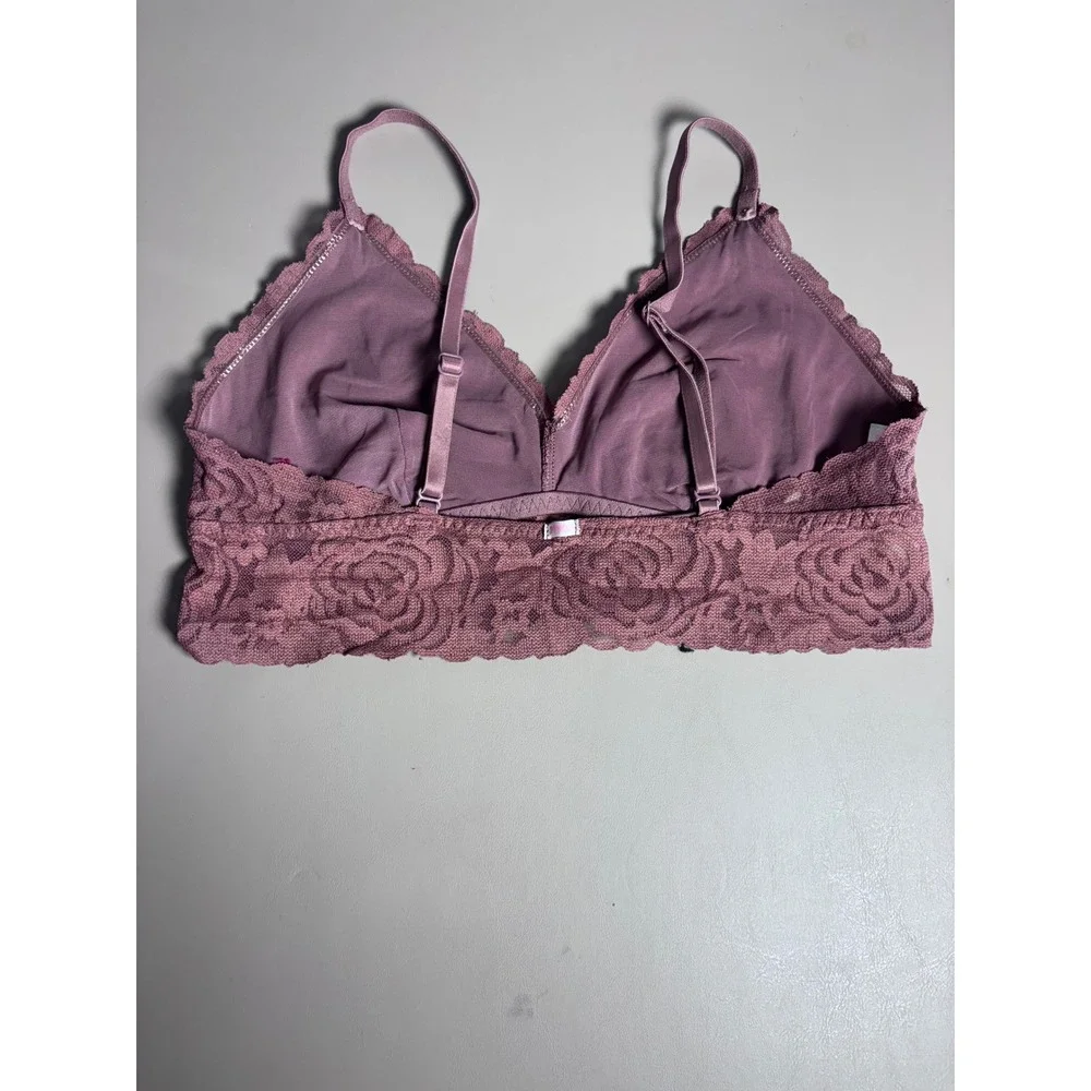 PINK Victoria's Secret Lace Bralette Bra Rose Mauve Plunge V-Neck Pullover Large